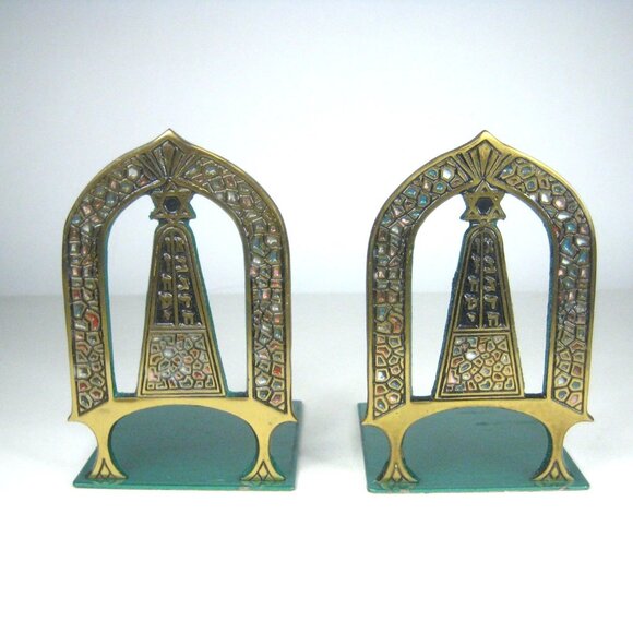 Vintage Brass Enamel Bookends Made Israel Star Of David Hebrew - Picture 1 of 14